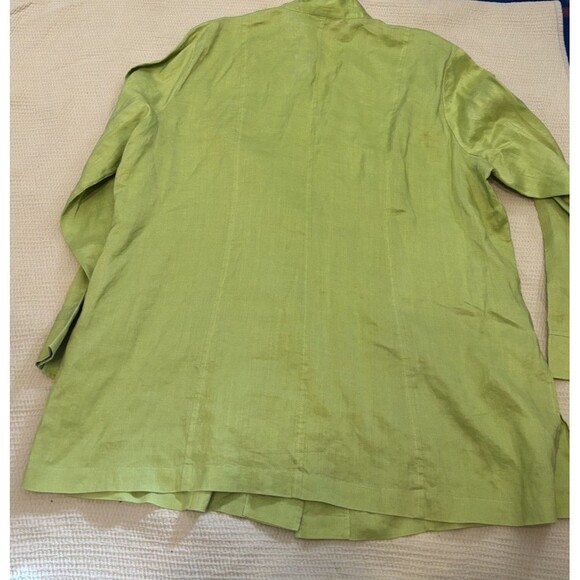 TOTOnKO Women XL 100% Linen Buttoned Long Sleeve Tunic Lime Green Summer Minimal - Picture 2 of 7